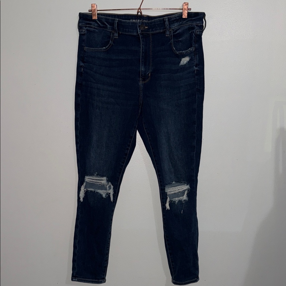 American Eagle Outfitters Women's Ripped Dark Blue Skinny Jeans
